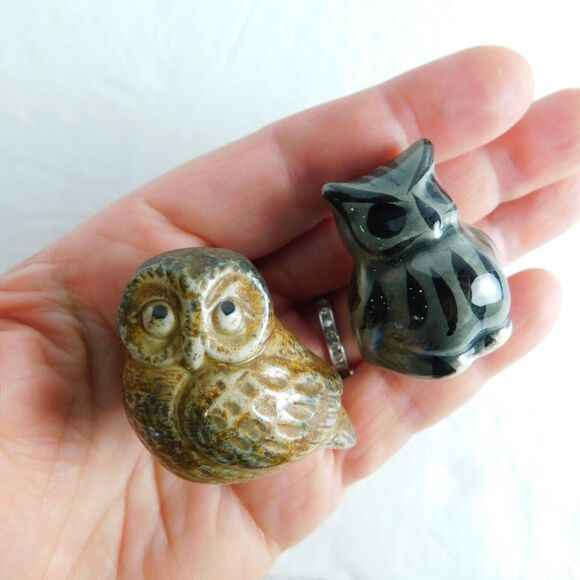 Lot of 2 Mini Owl Pottery Figurines 1.25" Tonala Mexico Hand Painted Gray Brown - Picture 11 of 11